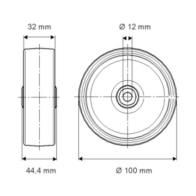Roata fi 100 UAR100x32-Ø12 RED Tente RulStore
