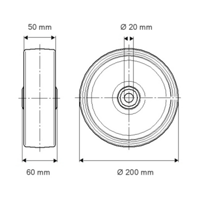 Roata fi 200 TOP200x50-Ø20 Tente RulStore