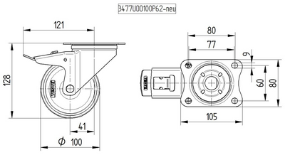 Roata pivotanta cu frana fi 100 3477DIR100P62 Tente RulStore