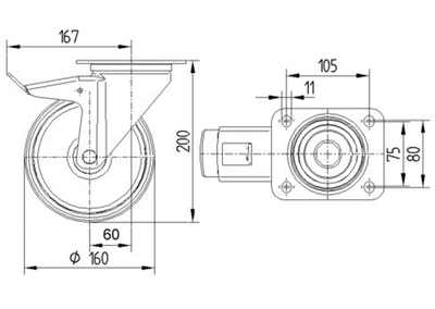 Roata pivotanta cu frana fi 160 3477UAR160P63 RED Tente RulStore