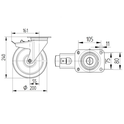 Roata pivotanta cu frana fi 200 4687ITP200P63 Tente RulStore