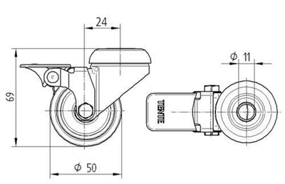 Roata pivotanta cu frana fi 50 2475PJI050P30-11 Tente RulStore