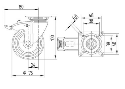 Roata pivotanta cu frana fi 75 2477PJO075P40 Tente RulStore