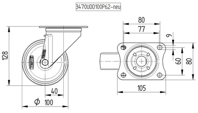 Roata pivotanta fi 100 3470UOO100P62 Tente RulStore