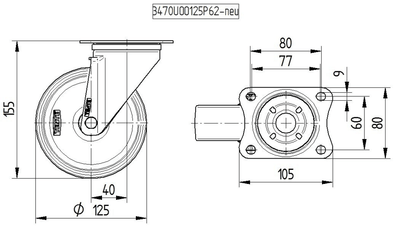 Roata pivotanta fi 125 3470UAR125P62 RED Tente RulStore