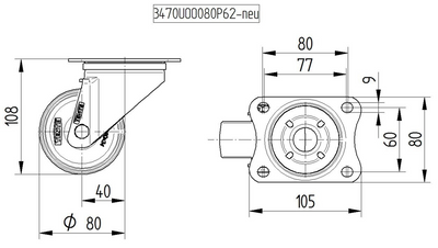 Roata pivotanta fi 80 3470UOO080P62 Tente RulStore