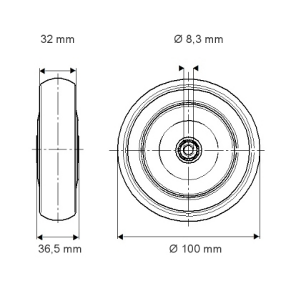 Roata fi 100 PJP100x32-Ø8 Tente RulStore