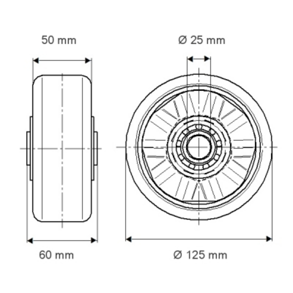 Roata fi 125 ITP125x50-Ø25 Tente RulStore