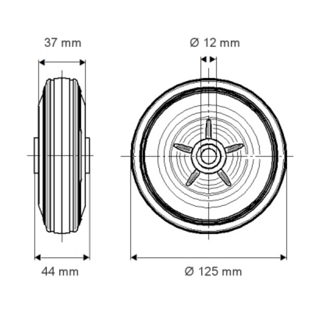 Roata fi 125 PVO125x37-Ø12 Tente RulStore