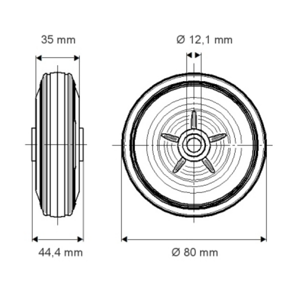 Roata fi 80 PVO080x35-Ø12 Tente RulStore