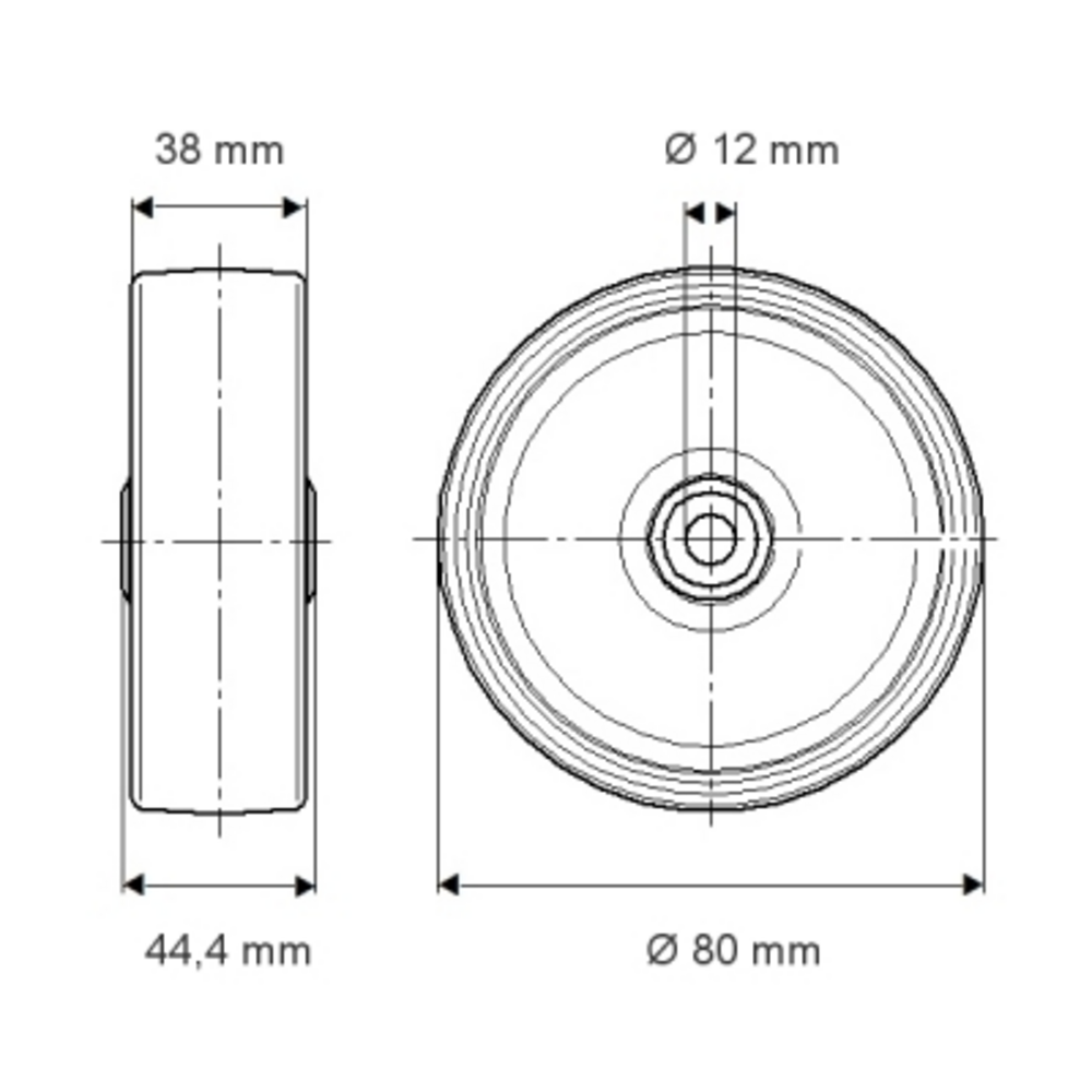 Roata fi 80 UAR080x38-Ø12 GREY Tente RulStore