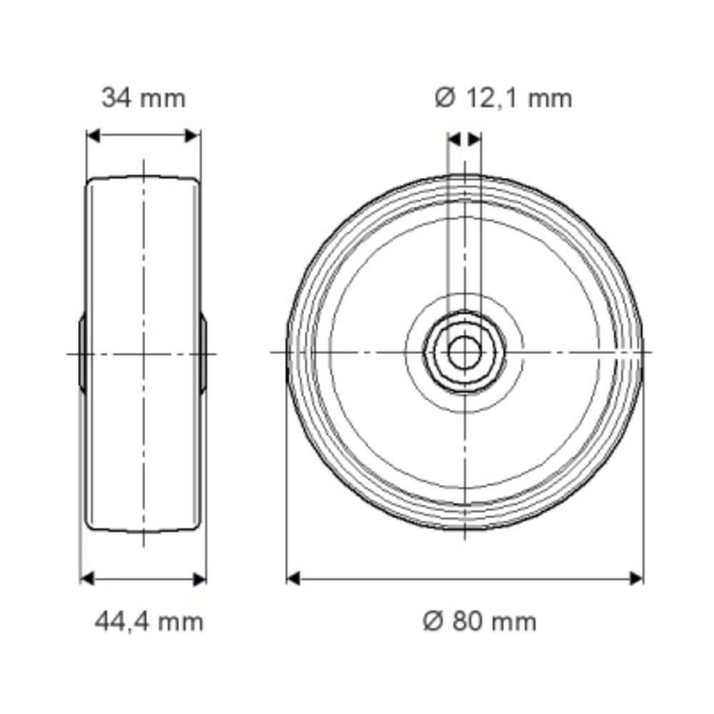 Roata fi 80 UOO080x34-Ø12 Tente RulStore