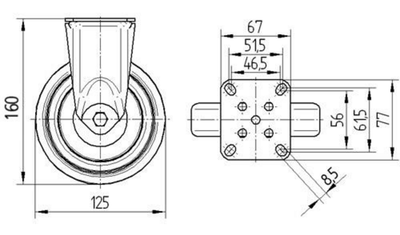 Roata fixa fi 125 2478PJO125P50 Tente RulStore