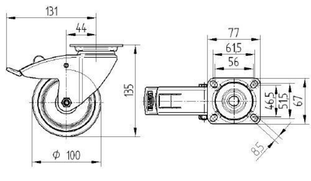 Roata pivotanta cu frana fi 100 2477PJO100P50 Tente RulStore