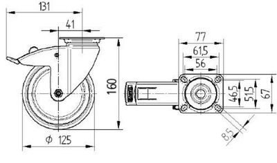 Roata pivotanta cu frana fi 125 2477PJO125P50 Tente RulStore