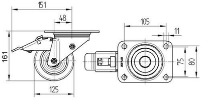 Roata pivotanta cu frana fi 125 3477IEP125P63 Tente RulStore