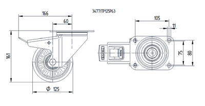 Roata pivotanta cu frana fi 125 3477ITP125P63 Tente RulStore