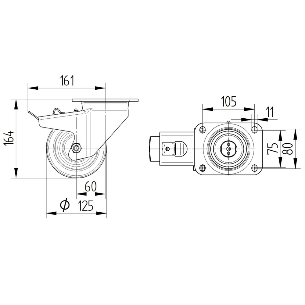 Roata pivotanta cu frana fi 125 4687ITP125P63 Tente RulStore
