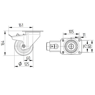 Roata pivotanta cu frana fi 125 4687ITP125P63 Tente RulStore