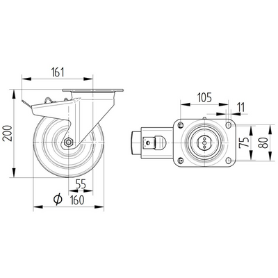 Roata pivotanta cu frana fi 160 4687ITP160P63 Tente RulStore