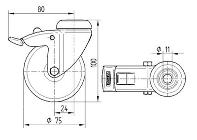 Roata pivotanta cu frana fi 75 2477PJO075P30-11 Tente RulStore