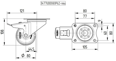 Roata pivotanta cu frana fi 80 3477UOO080P62 Tente RulStore