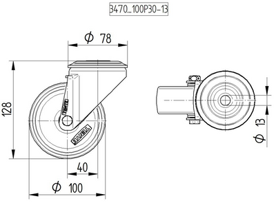 Roata pivotanta fi 100 3470UOO100P30-13 Tente RulStore