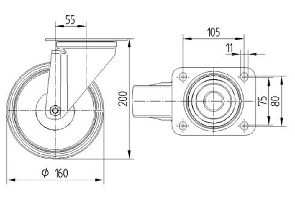 Roata pivotanta fi 160 3470DIR160P63 Tente RulStore