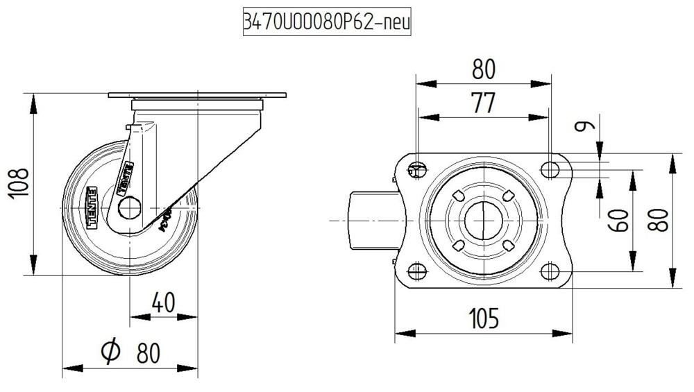 Roata pivotanta fi 80 3470UOO080P62 Tente RulStore