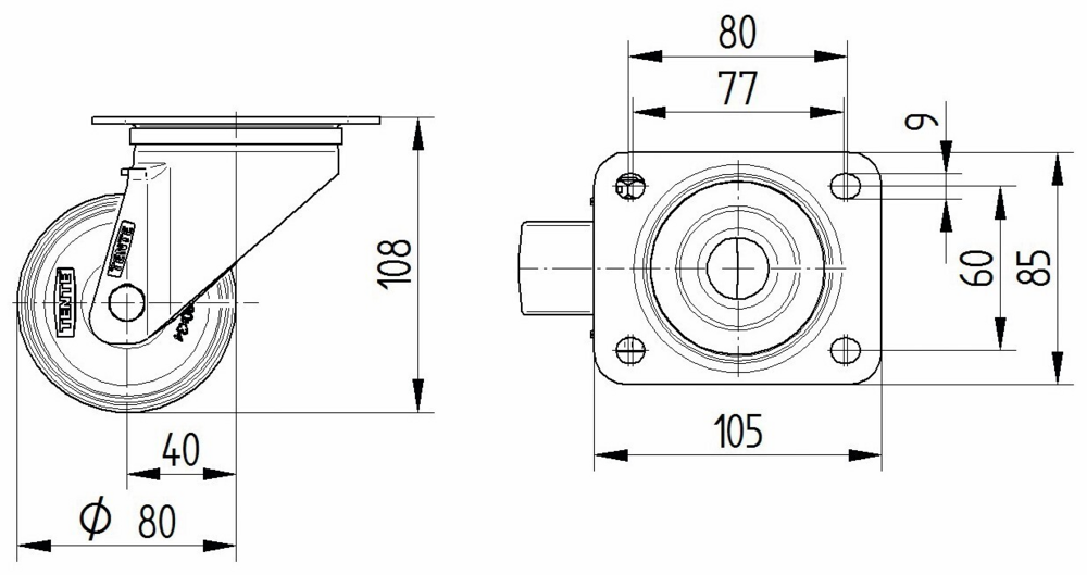 Roata pivotanta fi 80 8470UOO080P62 Tente RulStore